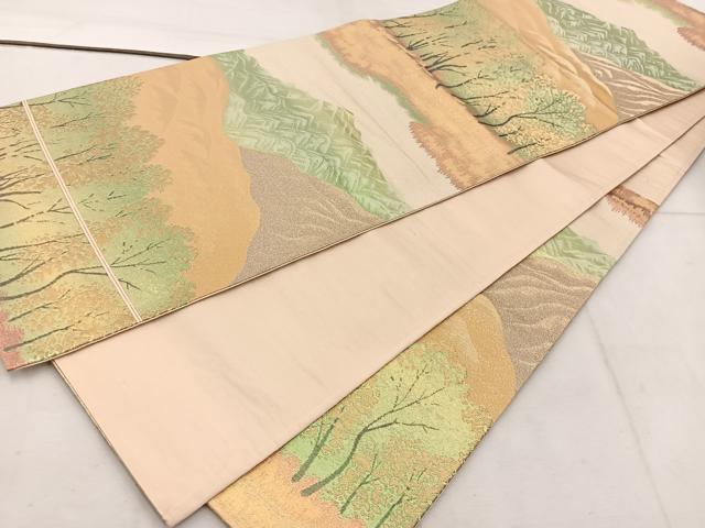 平和屋着物◎六通柄袋帯　遠山樹林文　金糸　正絹　逸品　BAAW1134mz