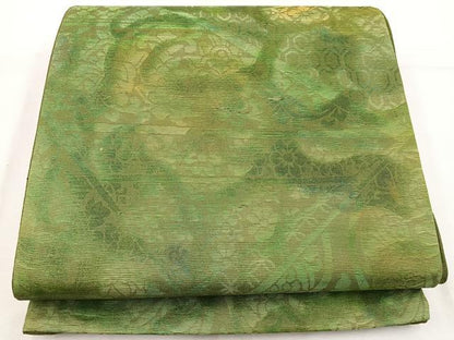 平和屋着物◎六通柄袋帯　草花文　引箔　正絹　逸品　BAAW1136mz