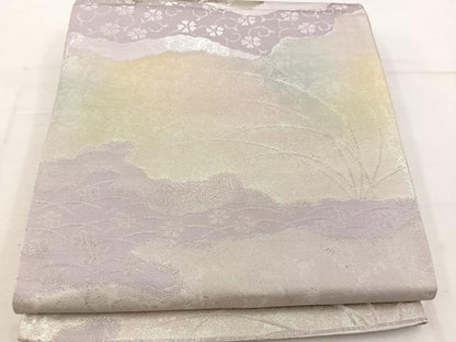 平和屋着物◎六通柄袋帯　雲重ね花文　銀糸　正絹　逸品　BAAW1137mz