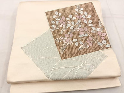 平和屋着物◎太鼓柄　京袋帯　駒刺繍　色紙重ね花文　銀糸　正絹　逸品　BAAW1138mz