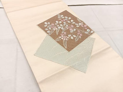 平和屋着物◎太鼓柄　京袋帯　駒刺繍　色紙重ね花文　銀糸　正絹　逸品　BAAW1138mz