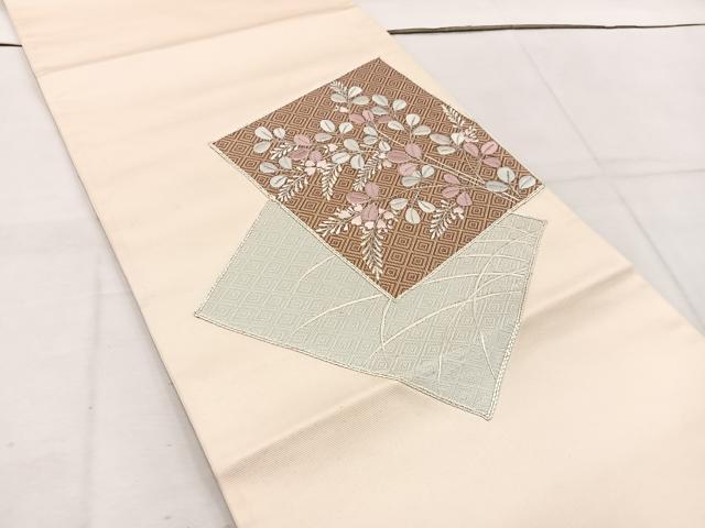 平和屋着物◎太鼓柄　京袋帯　駒刺繍　色紙重ね花文　銀糸　正絹　逸品　BAAW1138mz