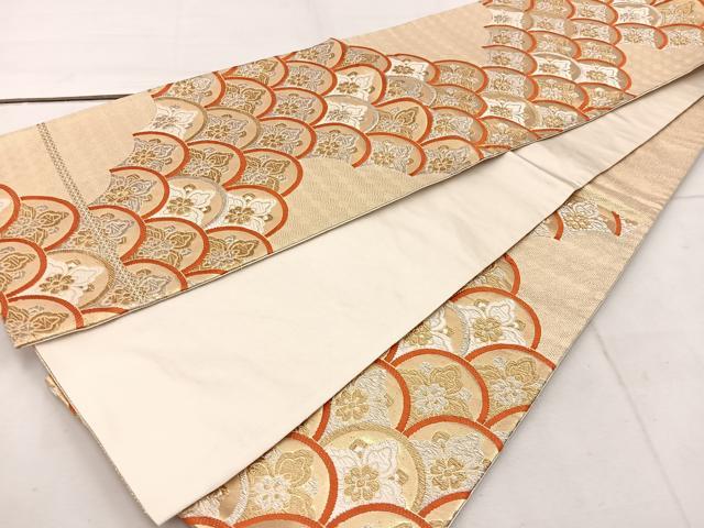 平和屋着物◎六通柄袋帯　青海波花文　金銀糸　正絹　逸品　BAAW1141mz