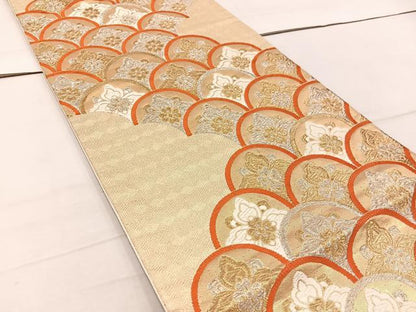 平和屋着物◎六通柄袋帯　青海波花文　金銀糸　正絹　逸品　BAAW1141mz