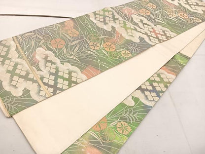平和屋着物◎六通柄袋帯　雲重ね花文　金糸　正絹　逸品　BAAW1146mz