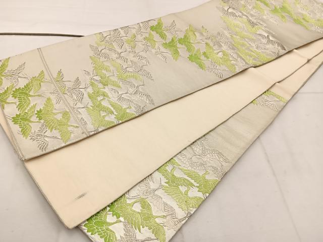 平和屋着物◎六通柄袋帯　唐織　飛鶴文　銀糸　正絹　逸品　BAAW1149mz