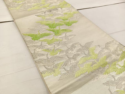 平和屋着物◎六通柄袋帯　唐織　飛鶴文　銀糸　正絹　逸品　BAAW1149mz