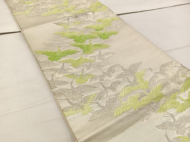 平和屋着物◎六通柄袋帯　唐織　飛鶴文　銀糸　正絹　逸品　BAAW1149mz