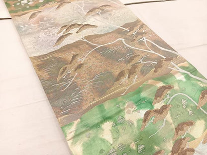 平和屋着物◎六通柄袋帯　枝松文　金銀糸　引箔　正絹　逸品　BAAW1150mz
