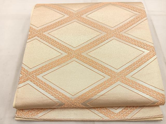 平和屋着物◎六通柄袋帯　菱　銀糸　正絹　逸品　BAAW1151mz