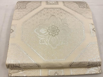 平和屋着物◎六通柄袋帯　蜀江花文　銀糸　正絹　逸品　BAAW1152mz