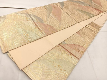 平和屋着物◎六通柄袋帯　遠山文　金糸　正絹　逸品　BAAW1153mz