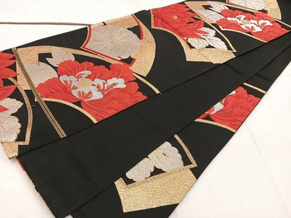平和屋着物◎六通柄袋帯　唐織　地紙花文　金銀糸　正絹　逸品　BAAW1160mz