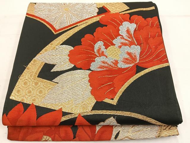 平和屋着物◎六通柄袋帯　唐織　地紙花文　金銀糸　正絹　逸品　BAAW1160mz
