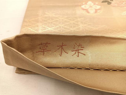 平和屋着物◎六通柄袋帯　唐織　草木染　御所車花文　金糸　正絹　逸品　BAAW1163mz
