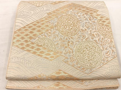 平和屋着物◎六通柄　本袋帯　松皮菱花文　金糸　正絹　逸品　BAAW1164mz