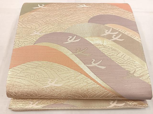 平和屋着物◎六通柄袋帯　流水飛鶴文　金糸　正絹　逸品　BAAW1178mz