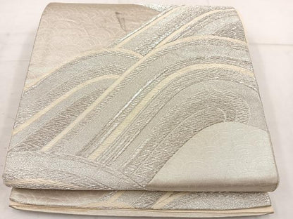 平和屋着物◎六通柄袋帯　流水文　銀糸　正絹　逸品　BAAW1180mz