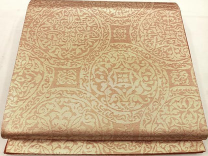 平和屋着物◎六通柄袋帯　草花丸文　金糸　正絹　逸品　BAAW1185mz
