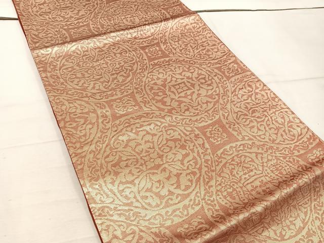 平和屋着物◎六通柄袋帯　草花丸文　金糸　正絹　逸品　BAAW1185mz