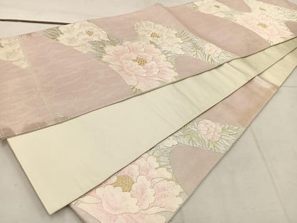 平和屋着物◎六通柄袋帯　唐織　牡丹　金銀糸　正絹　逸品　BAAW1191mz