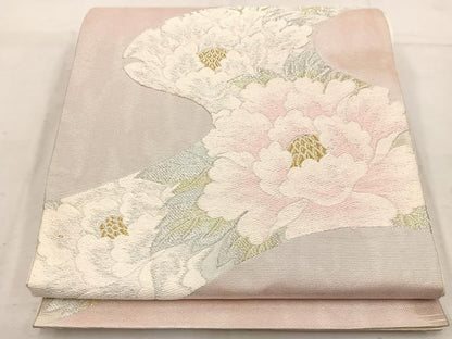 平和屋着物◎六通柄袋帯　唐織　牡丹　金銀糸　正絹　逸品　BAAW1191mz