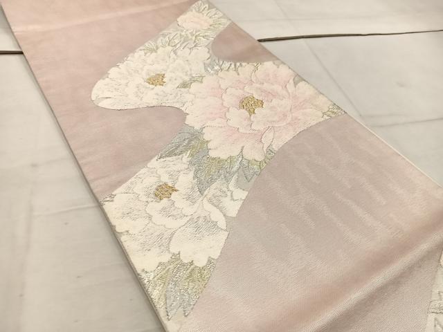 平和屋着物◎六通柄袋帯　唐織　牡丹　金銀糸　正絹　逸品　BAAW1191mz
