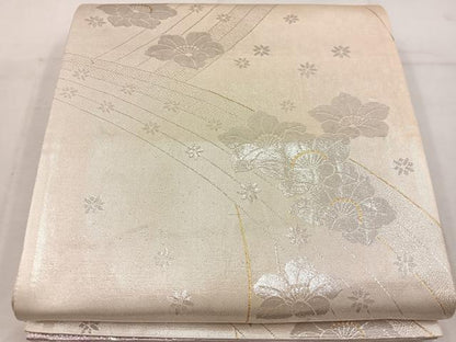 平和屋着物◎両面　全通柄袋帯　草花文　銀糸　正絹　逸品　BAAW1194mz