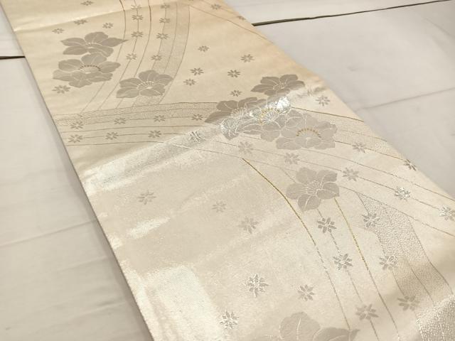 平和屋着物◎両面　全通柄袋帯　草花文　銀糸　正絹　逸品　BAAW1194mz