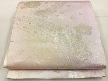 平和屋着物◎両面　全通柄袋帯　草花文　銀糸　正絹　逸品　BAAW1194mz