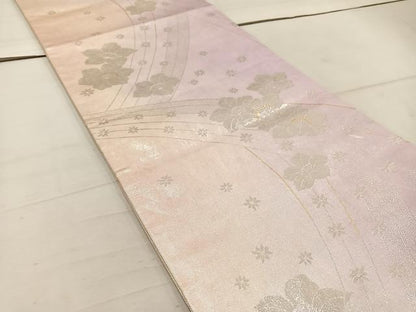 平和屋着物◎両面　全通柄袋帯　草花文　銀糸　正絹　逸品　BAAW1194mz