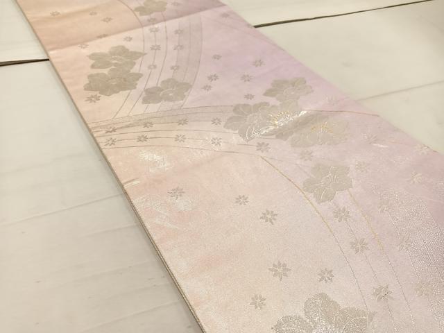 平和屋着物◎両面　全通柄袋帯　草花文　銀糸　正絹　逸品　BAAW1194mz