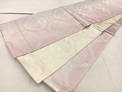 平和屋着物◎両面　全通柄袋帯　蜀江花文　銀糸　正絹　逸品　BAAW1203mz