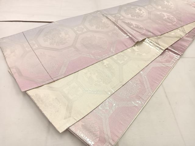 平和屋着物◎両面　全通柄袋帯　蜀江花文　銀糸　正絹　逸品　BAAW1203mz
