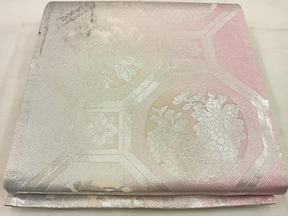 平和屋着物◎両面　全通柄袋帯　蜀江花文　銀糸　正絹　逸品　BAAW1203mz