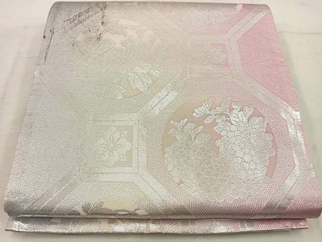 平和屋着物◎両面　全通柄袋帯　蜀江花文　銀糸　正絹　逸品　BAAW1203mz