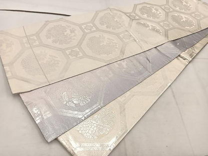 平和屋着物◎両面　全通柄袋帯　蜀江花文　銀糸　正絹　逸品　BAAW1203mz
