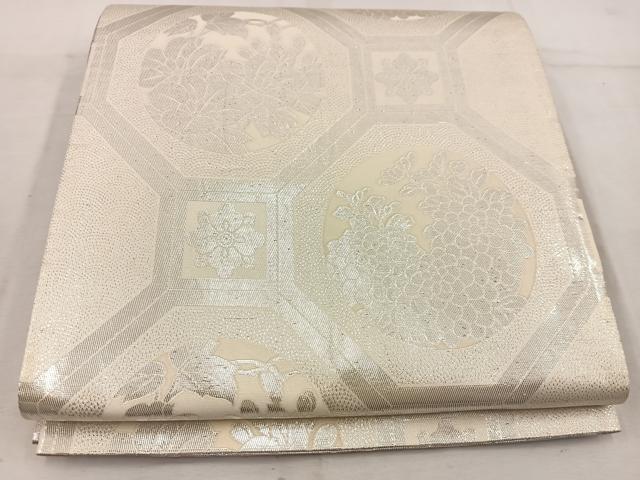 平和屋着物◎両面　全通柄袋帯　蜀江花文　銀糸　正絹　逸品　BAAW1203mz