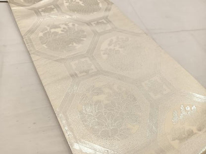 平和屋着物◎両面　全通柄袋帯　蜀江花文　銀糸　正絹　逸品　BAAW1203mz