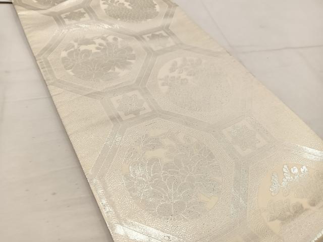 平和屋着物◎両面　全通柄袋帯　蜀江花文　銀糸　正絹　逸品　BAAW1203mz