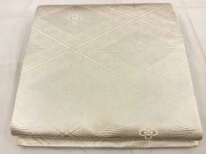 平和屋着物◎両面　六通柄袋帯　唐織　地紙重ね片輪車文　銀糸　正絹　逸品　BAAW1205mz