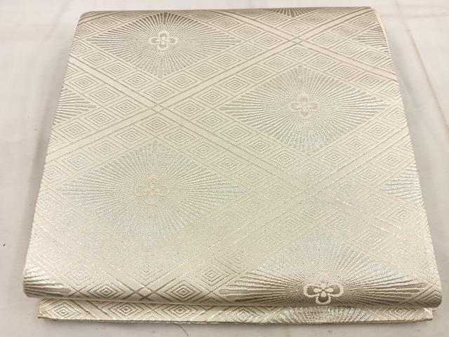 平和屋着物◎両面　六通柄袋帯　唐織　地紙重ね片輪車文　銀糸　正絹　逸品　BAAW1205mz