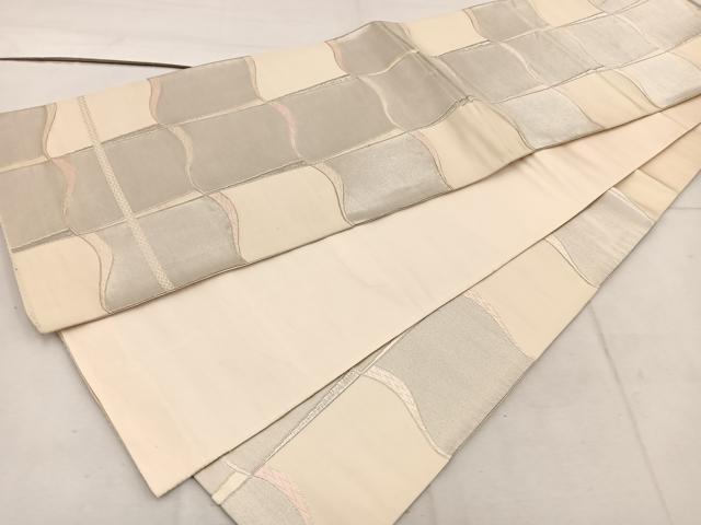 平和屋着物◎六通柄袋帯　瓦文　銀糸　正絹　逸品　BAAW1208mz