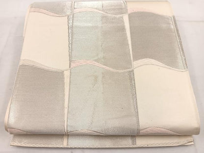 平和屋着物◎六通柄袋帯　瓦文　銀糸　正絹　逸品　BAAW1208mz