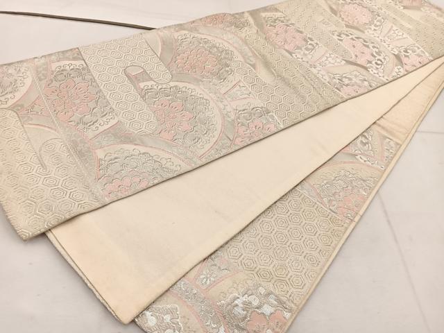 平和屋着物◎六通柄袋帯　青海波花文　銀糸　正絹　逸品　BAAW1209mz