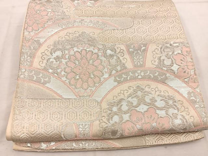 平和屋着物◎六通柄袋帯　青海波花文　銀糸　正絹　逸品　BAAW1209mz