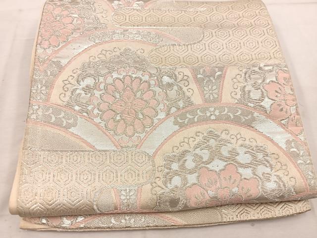 平和屋着物◎六通柄袋帯　青海波花文　銀糸　正絹　逸品　BAAW1209mz