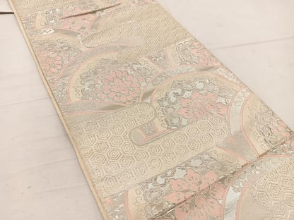 平和屋着物◎六通柄袋帯　青海波花文　銀糸　正絹　逸品　BAAW1209mz