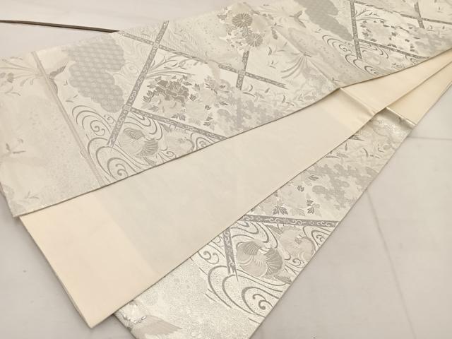 平和屋着物◎六通柄袋帯　九百新花鳥錦　流水鴛鴦花文　銀糸　正絹　逸品　BAAW1212mz