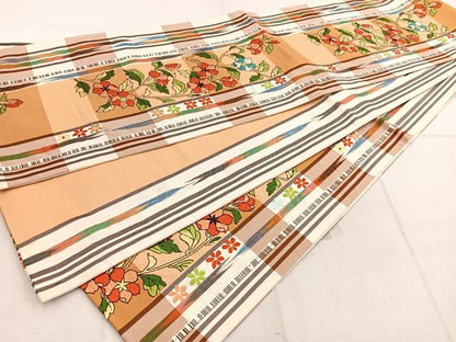 平和屋着物◎六通柄袋帯　唐織　紬地　枝花文　正絹　逸品　BAAW1226mz